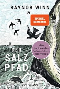Das Buchcover von Raynor Winns "Der Salzpfad" zeigt die Zeichnung eines Küstenweges über bewegtem Meer.