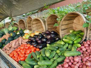 Eine Gemüse-Auslage auf dem Markt.