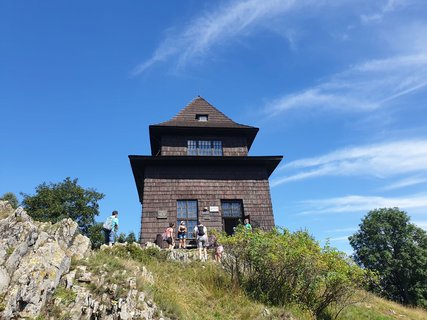 Sicht auf ein Haus aus der Froschperspektive