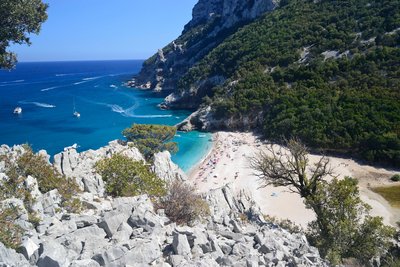 Blick auf den Strand Cala Sisine auf Sardinien.